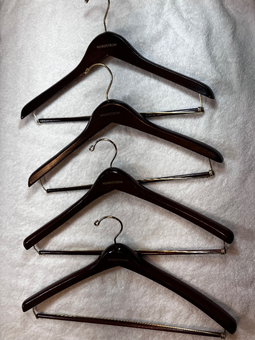 Nordstrom Four (4) Large Heavy Duty Wood Hangers for Suits or Odd Jacket w/Pants